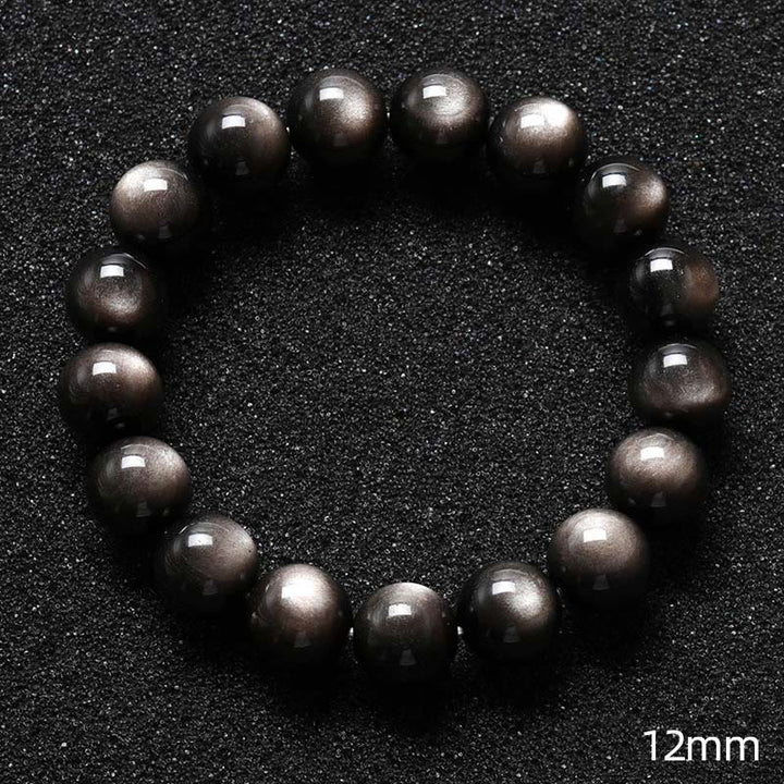 Pulsera de protección calmante de obsidiana brillante de plata natural con Buddha Stones