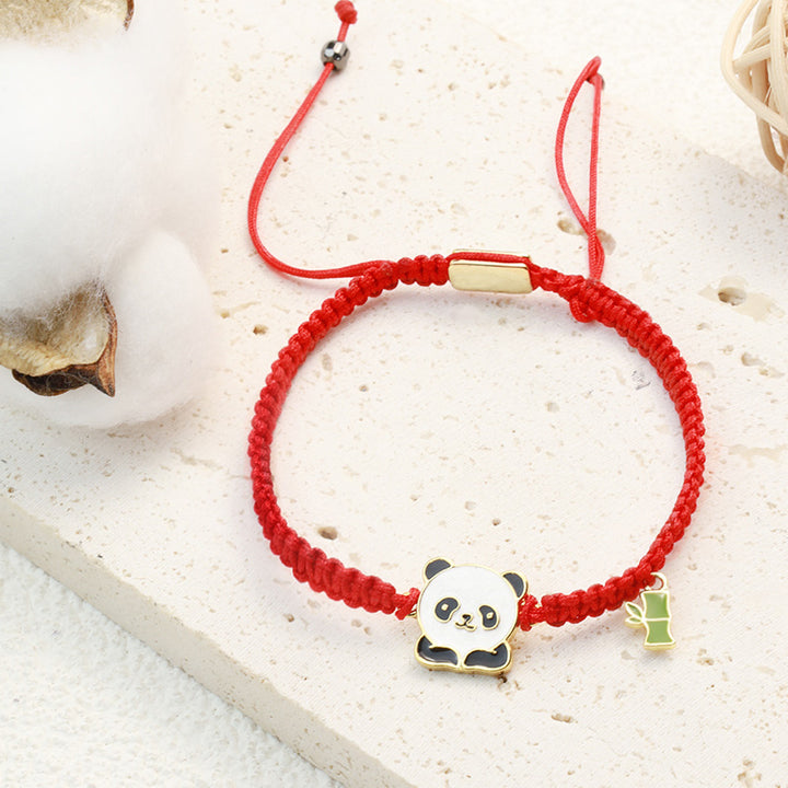 Pulsera de hilo rojo de la suerte de bambú Panda hecha a mano tibetana con Buddha Stones