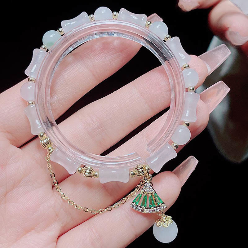 Pulsera de bendición de la suerte con patrón de bambú de jade blanco Tianshan de Buddha Stones