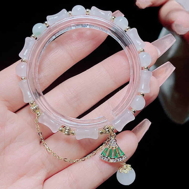 Pulsera de bendición de la suerte con patrón de bambú de jade blanco Tianshan de Buddha Stones