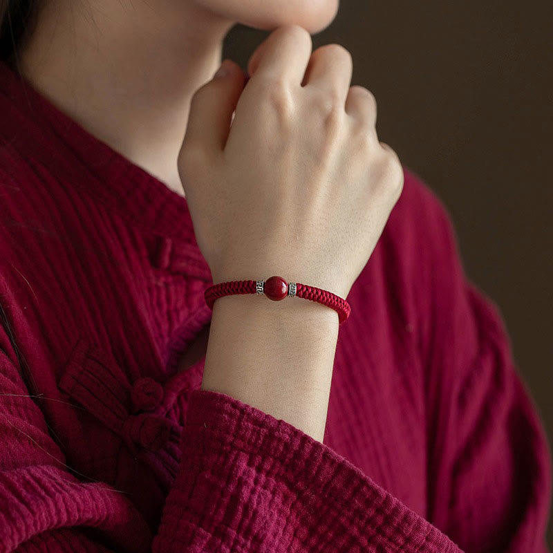 Pulsera de hilo trenzado hecha a mano con cuentas de cinabrio natural de plata de ley 925 con Buddha Stones