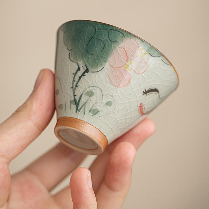 Taza de té de cerámica con Buddha Stones , barco caqui, pez Koi, loto, taza de té de Kung Fu, 50ml