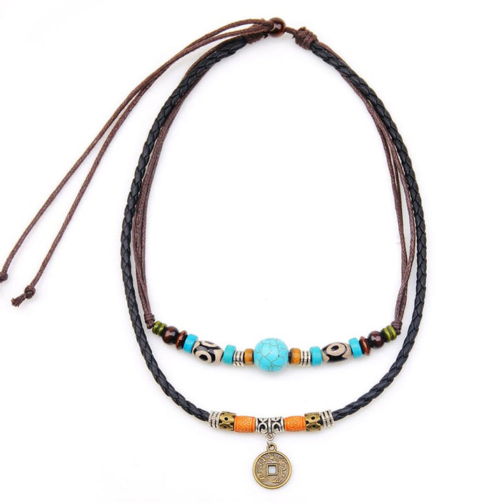 Collar de protección de cuentas Dzi turquesa con Buddha Stones