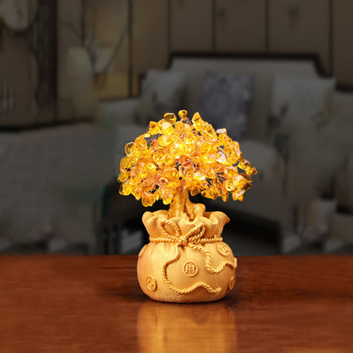 Buddha Stones Adorno de piedras preciosas de árbol de dinero de citrino natural - Feng Shui para la prosperidad