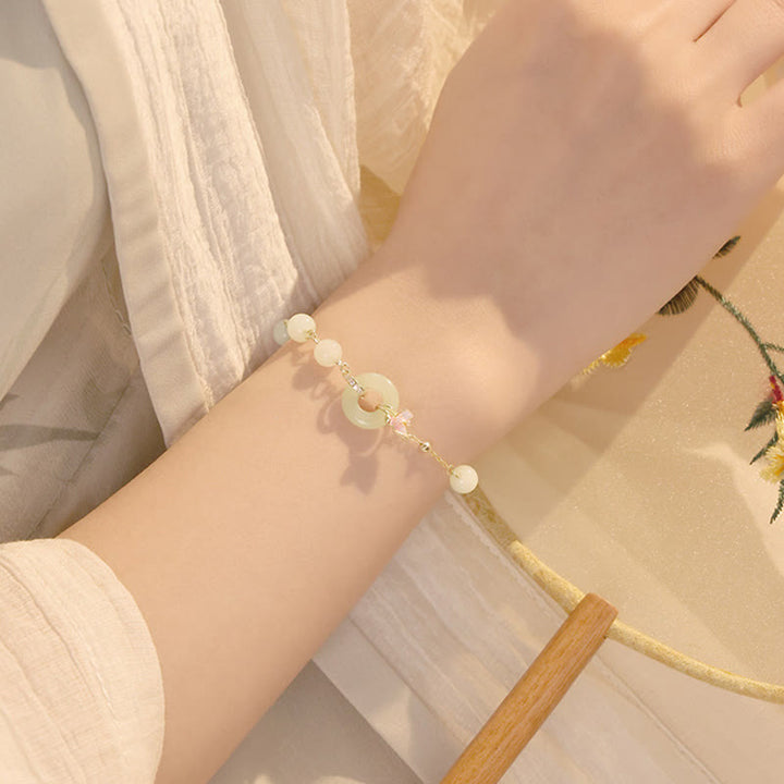 Juego de colgante de collar y pulsera de la suerte de orquídeas con hebilla de la paz de Jade Hetian Natural de plata de ley 925 con Buddha Stones