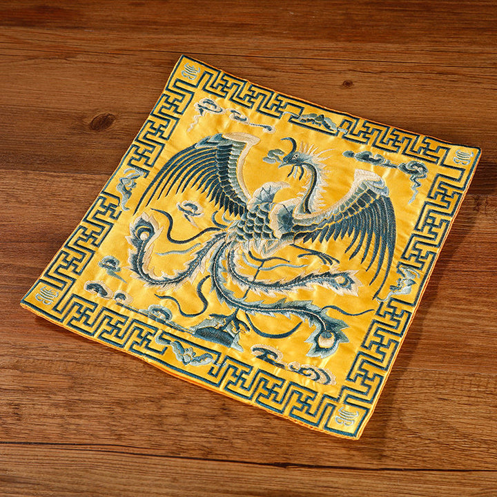 Tapete para tazas bordado con Buddha Stones, grulla, dragón Fénix, Kirin, posavasos para tazas de té, tapete para té cuadrado Kung Fu