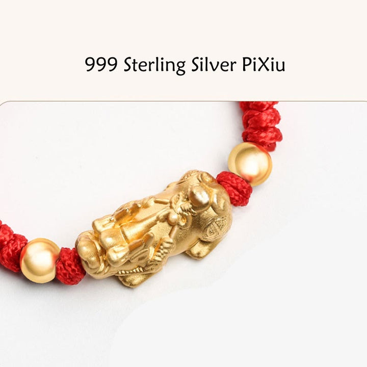 Pulsera de plata de ley 999 con Buddha Stones PiXiu Wealth King Kong con nudo trenzado para niños