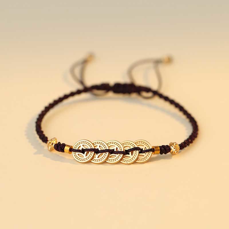 Pulsera trenzada de fuerza de la suerte del árbol de la fortuna de la moneda de cobre de las Buddha Stones