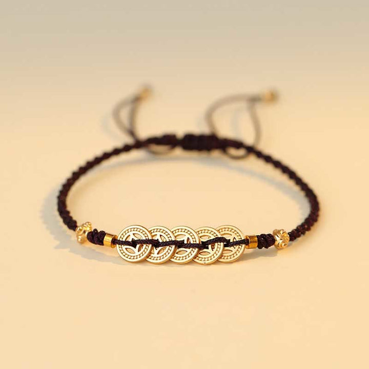 Pulsera trenzada de fuerza de la suerte del árbol de la fortuna de la moneda de cobre de las Buddha Stones
