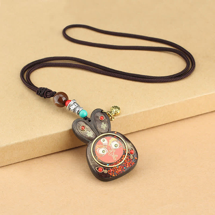Colgante de collar Thangka de cinco dioses de la riqueza de ébano del Tíbet