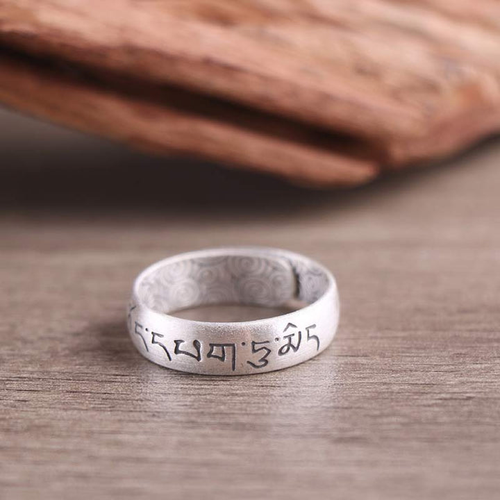 Anillo de bendición de seis palabras verdaderas con elefante de loto de plata de ley 999 con Buddha Stones