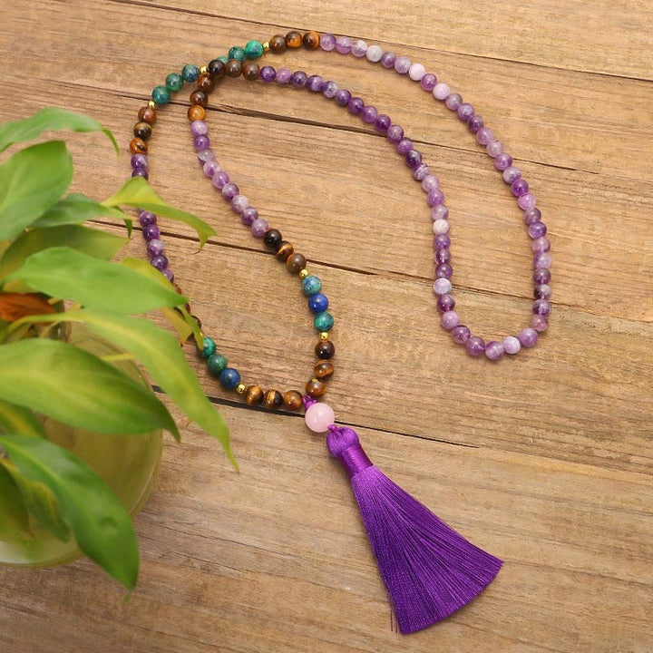 Juego de pulsera purificadora de amatista tibetana con Buddha Stones