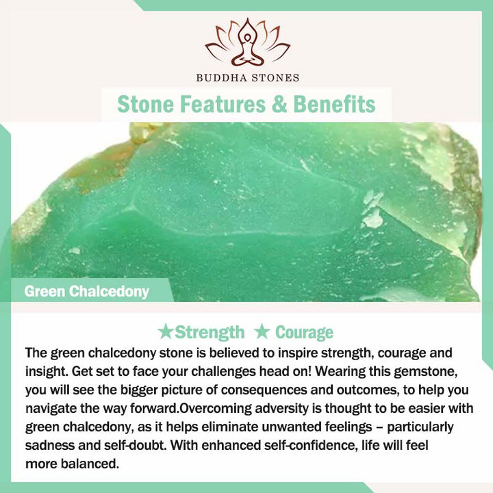Anillo ajustable de fuerza con patrón hueco de calcedonia verde y Buddha Stones