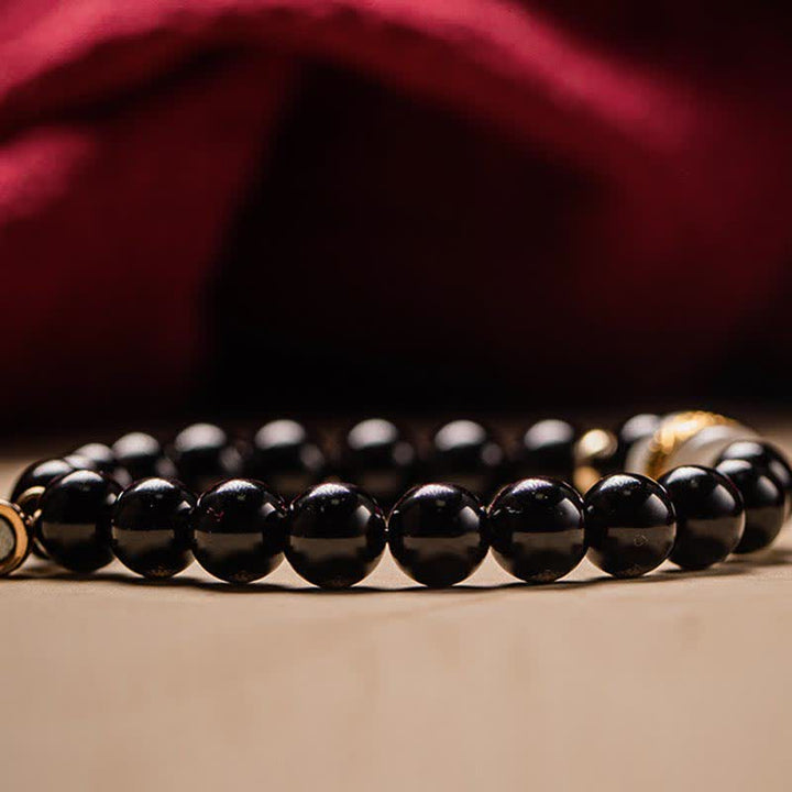 Buddha Stones obsidiana negra Jade Om Mani Padme Hum fuerza pareja pulsera magnética