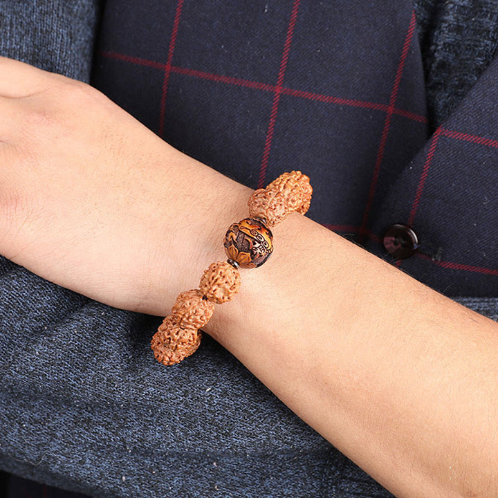 Pulsera de la suerte de la riqueza de la moneda de cobre de PiXiu de la semilla de Bodhi de Rudraksha del Tíbet con Buddha Stones