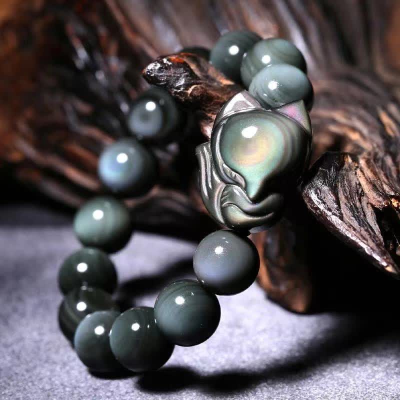 Pulsera positiva curativa de zorro obsidiano arcoíris con Buddha Stones - image 1
