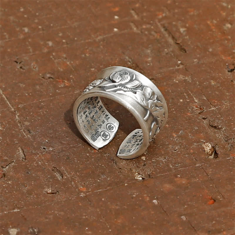 Anillo de plata de ley 999 con diseño de corazón de loto y pez koi de la suerte