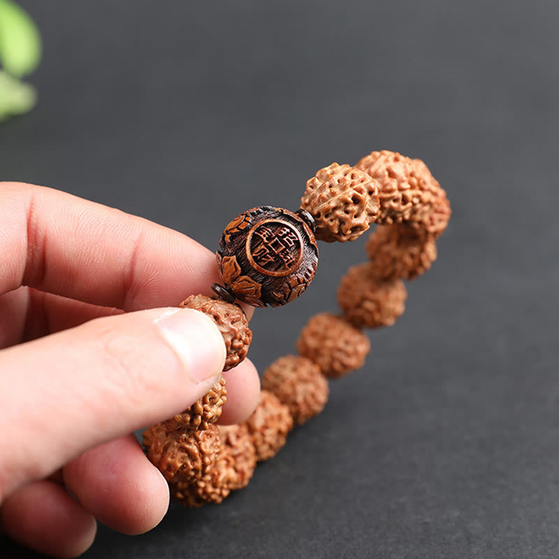 Pulsera de la suerte de la riqueza de la moneda de cobre de PiXiu de la semilla de Bodhi de Rudraksha del Tíbet con Buddha Stones