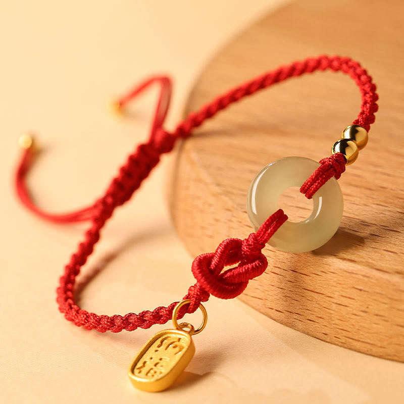 Buddha Stones Hetian Jade Paz Hebilla Fu Carácter Cadena Suerte Pulsera