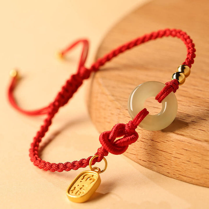 Buddha Stones Hetian Jade Paz Hebilla Fu Carácter Cadena Suerte Pulsera
