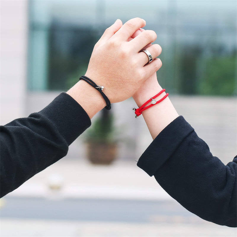 Pulsera de fuerza de cuerda de pareja magnética de amor de 2 piezas