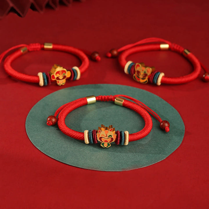Pulsera roja trenzada de la suerte del zodíaco chino, hecha a mano, de Plata de Ley 925 con Buddha Stones , Año del Dragón