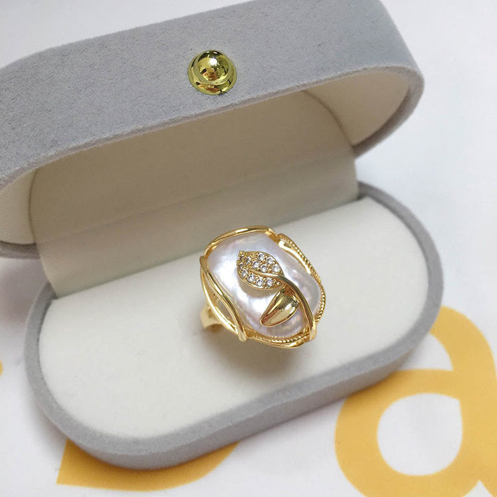 Anillo de riqueza de felicidad de flor de oro chapado en cobre y Buddha Stones