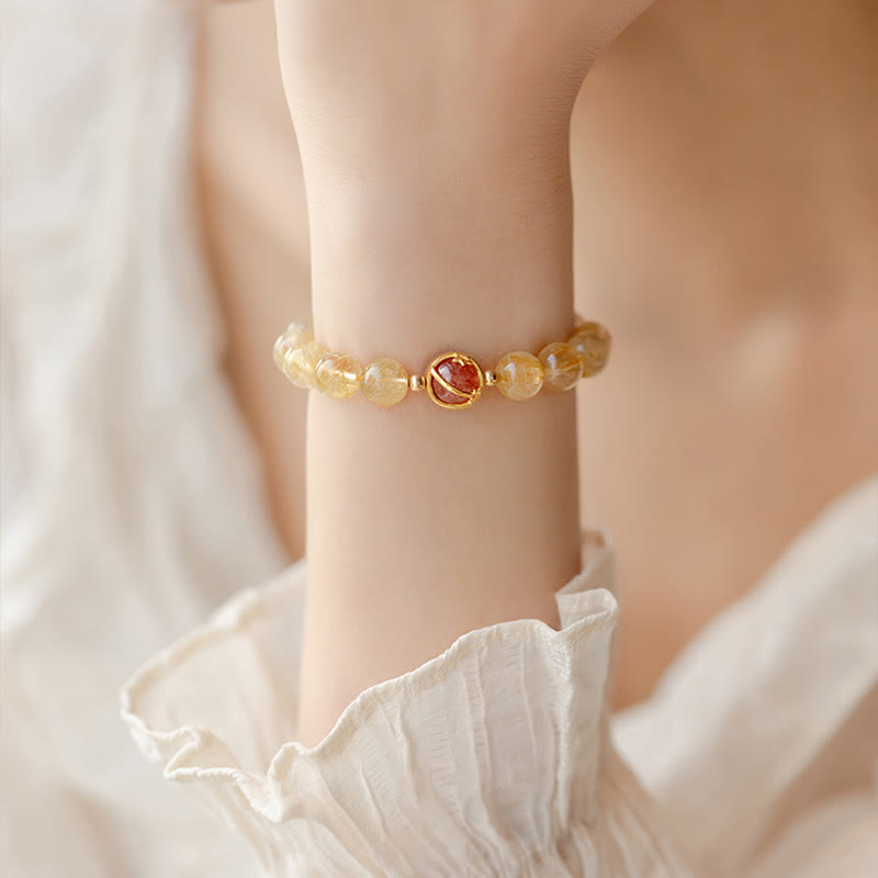 Pulsera de protección de estrella de cuarzo fresa de cuarzo rutilado dorado con Buddha Stones
