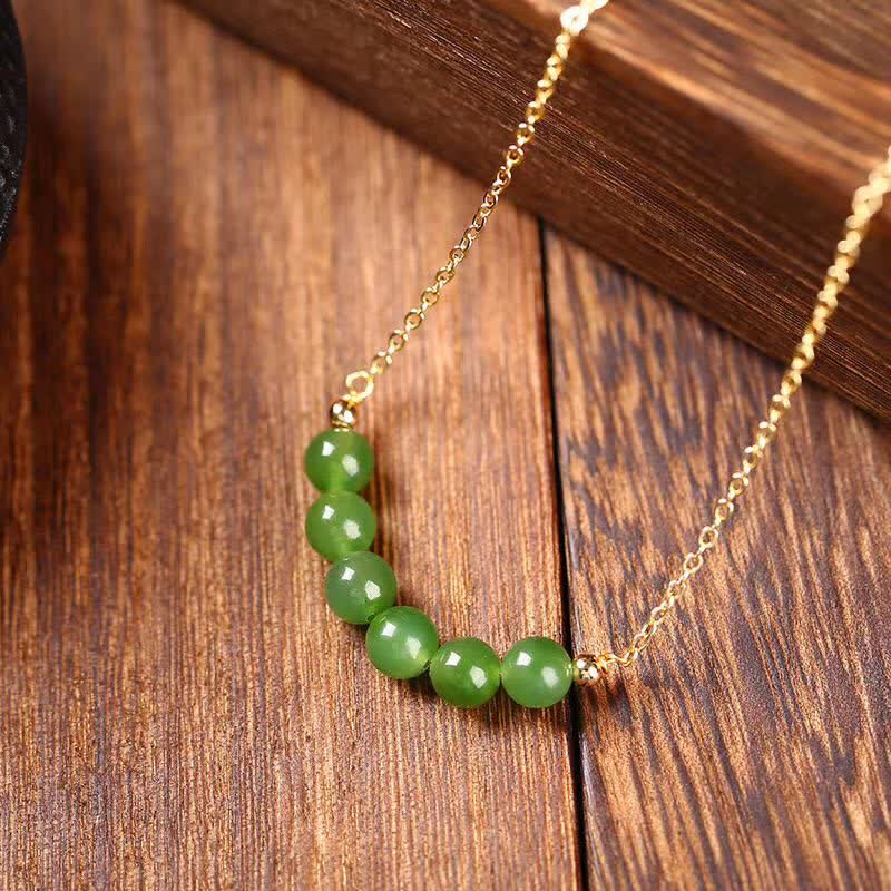 Colgante de collar de la suerte con cuentas de jade cian hetiano chapado en oro de 14 quilates