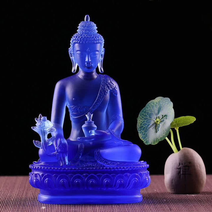 Buda medicinal hecho a mano Liuli Crystal Art Piece estatua de compasión decoración de oferta en casa y oficina