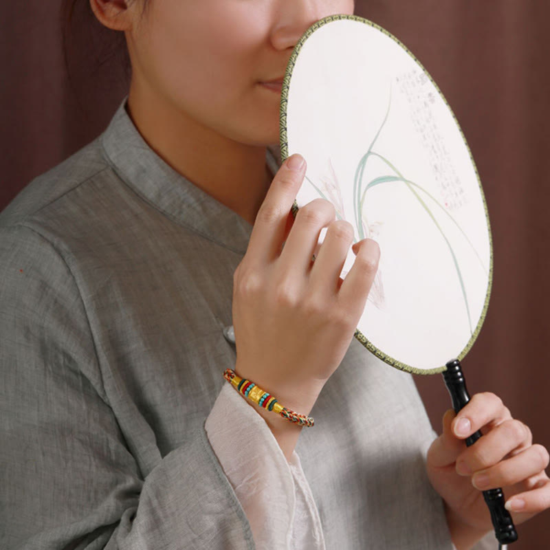 Buddha Stones Tíbet 999 oro Om Mani Padme Hum pulsera de la suerte hecha a mano con ocho hilos y nudo de la paz - image 2