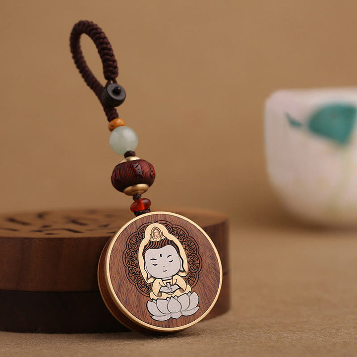 Buddha Stones, madera de ébano, palisandro, Buda Avalokitesvara Om Mani Padme Hum Balance, decoración para llavero de coche