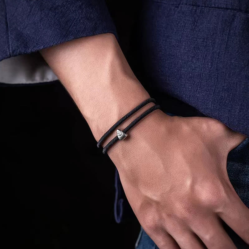 Pulsera trenzada hecha a mano con bendición de personaje Fu de plata de ley 925 con Buddha Stones