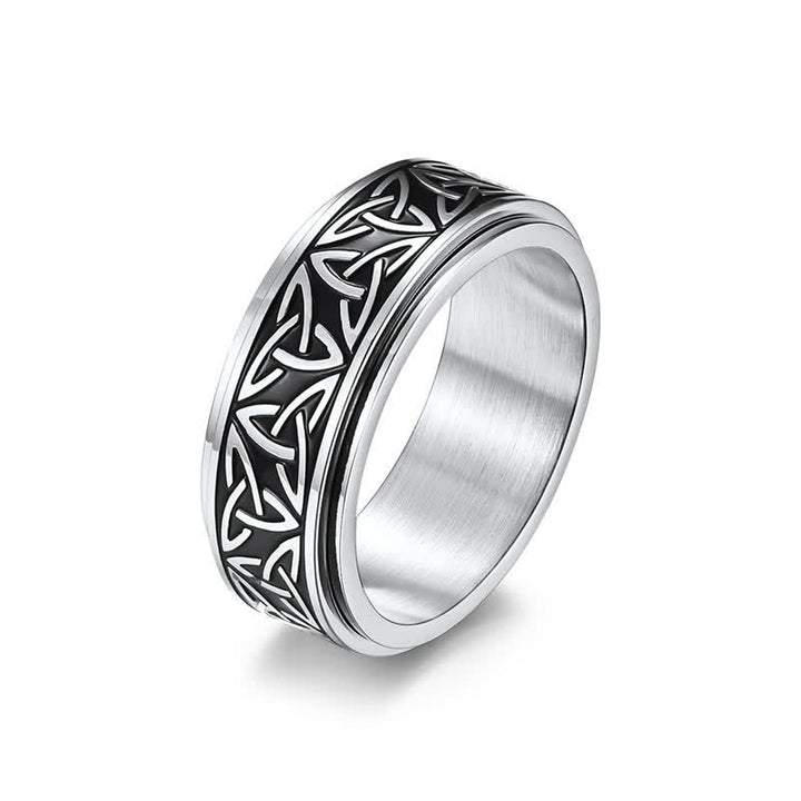 Anillo giratorio calmante de acero titanio Triquetra con nudo triangular de Buddha Stones