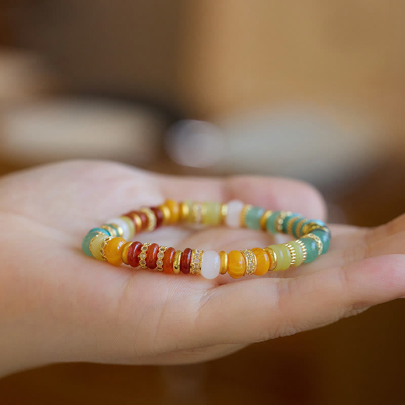 Pulsera de confianza de arcoíris de jade de ágata roja natural con Buddha Stones
