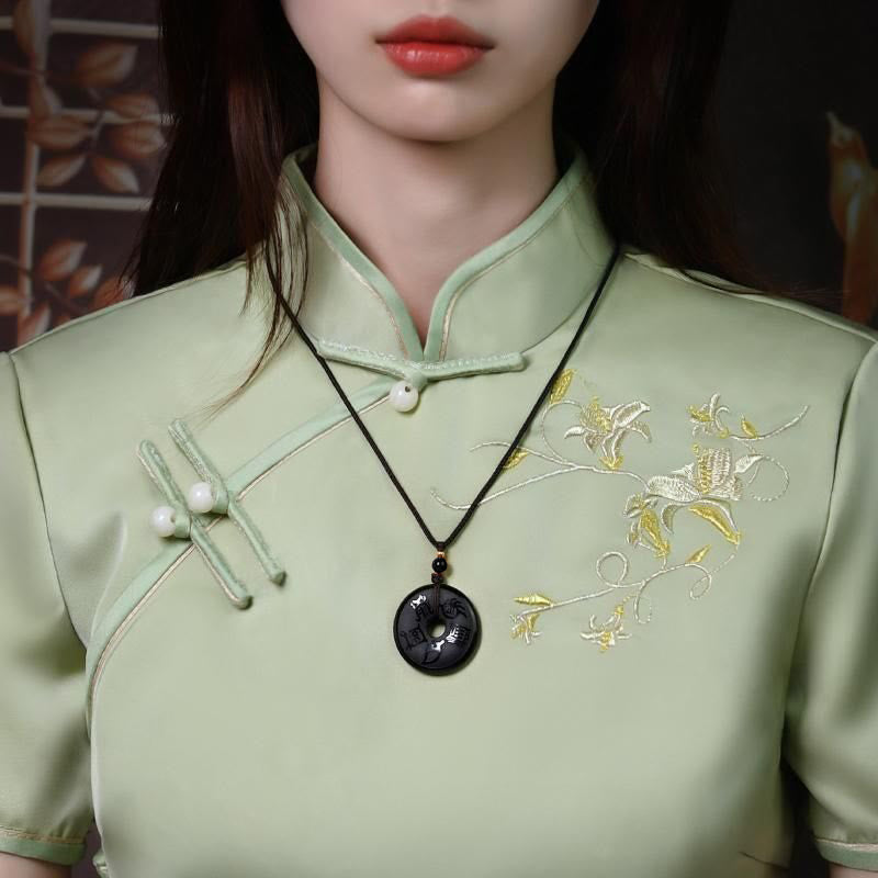 Buddha Stones Obsidiana Negra Taoísmo Cinco Montañas Sagradas Talladas Fuerza Paz Hebilla Collar Colgante Llavero Teléfono Colgante Decoración