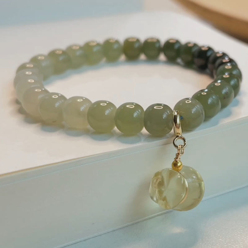 Pulsera de prosperidad con cuentas de jade natural hetiano con Buddha Stones