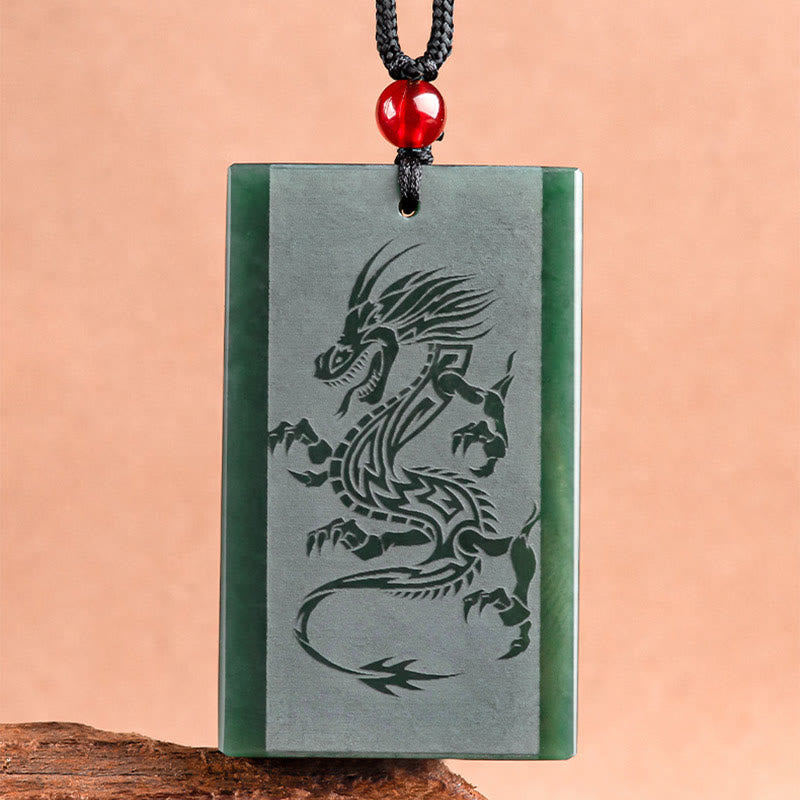 Colgante de collar de éxito grabado con dragón de jade cian hetiano de Buddha Stones - image 5