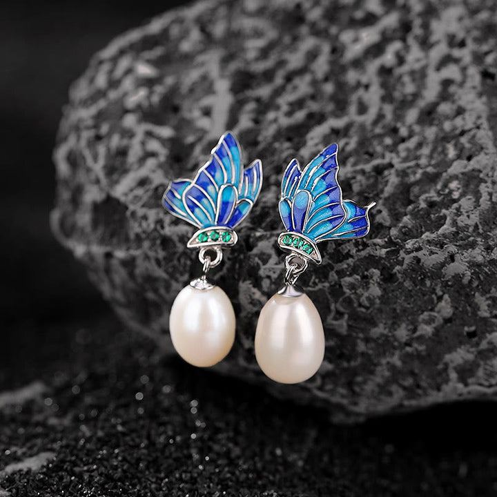 Collar con colgante y pendientes de plata de ley 925 con Buddha Stones , perlas y mariposas