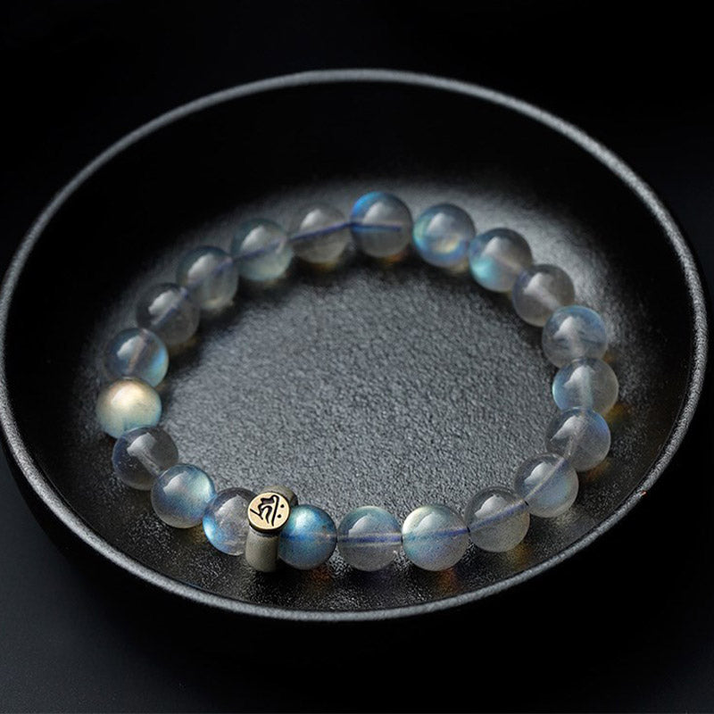 Pulsera de amor tranquilo con piedra lunar del zodíaco chino 12