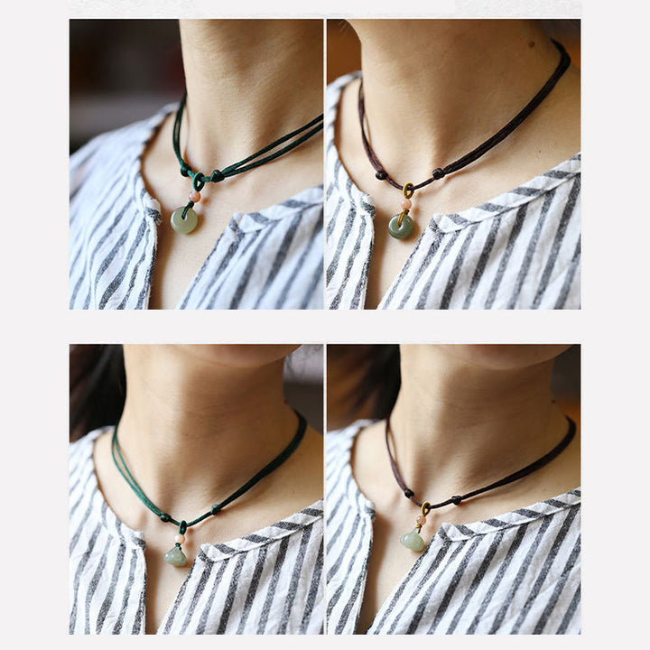Colgante de collar de cadena de abundancia de loto con hebilla de paz de Jade redondo Natural - image 16