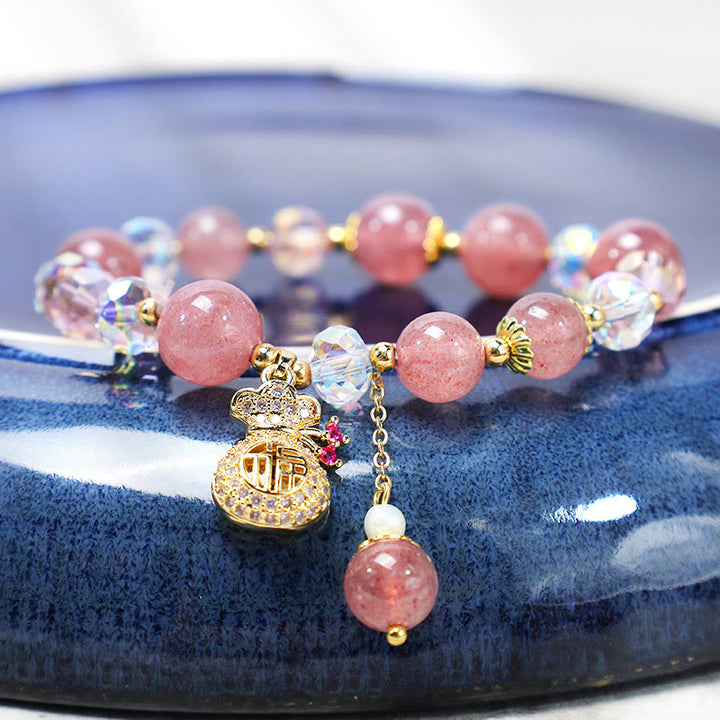 Pulsera positiva con dije para bolsa de dinero con cristal de cuarzo fresa Natural y Buddha Stones
