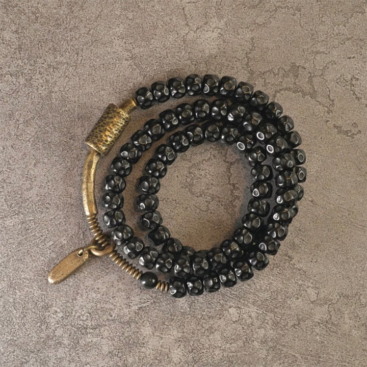 Pulsera de triple vuelta con Buddha Stones, concha de coco retro, latón y cobre. - image 5