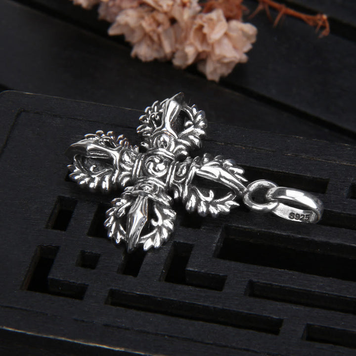Collar con colgante de fuerza espiritual de doble Dorje Vajra de plata de ley 925 con Buddha Stones