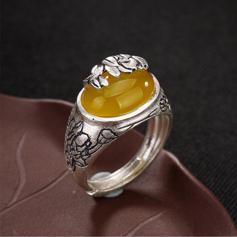 Anillo ajustable de protección con bendición de loto y citrino con Buddha Stones