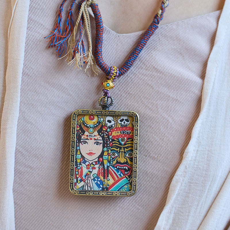 Buddha Stones tibetano Zakiram diosa de la riqueza pasado y presente Ghau caja de oración COLLAR COLGANTE