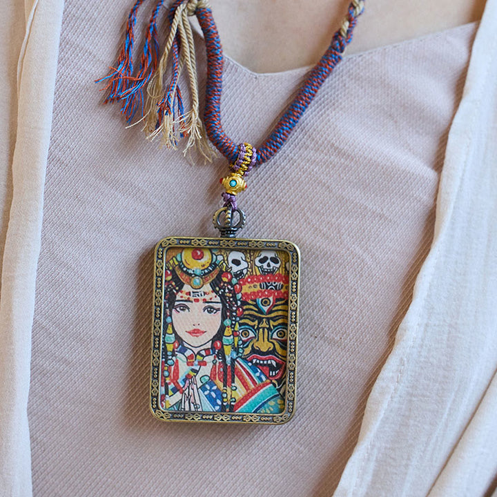 Buddha Stones tibetano Zakiram diosa de la riqueza pasado y presente Ghau caja de oración COLLAR COLGANTE