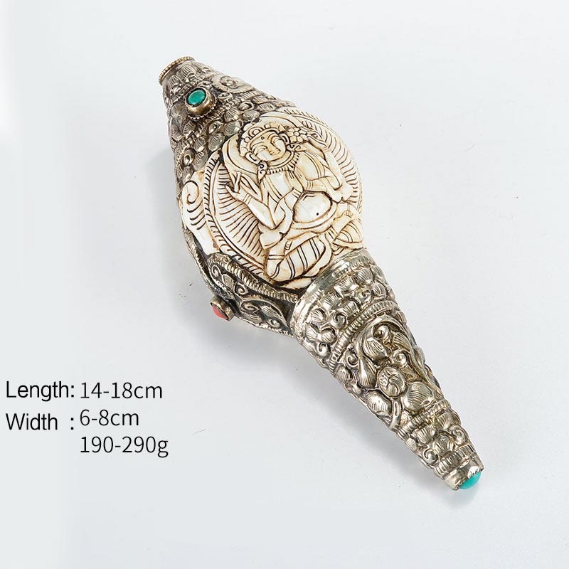 Decoración positiva de la riqueza de la concha de Buda Shankha grabada hecha a mano tibetana - Avalokitesvara de cuatro brazos - image 16