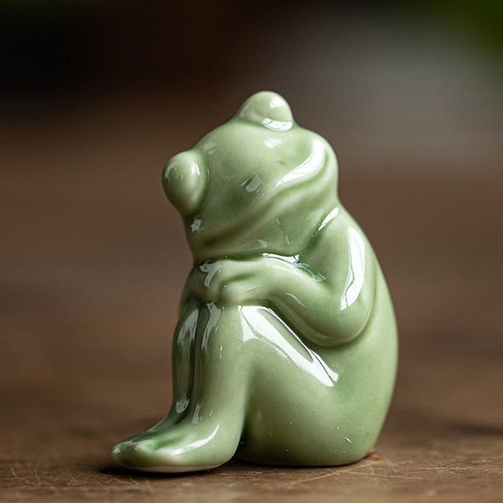 Mini Buddha Stones para meditación, loto pequeño, rana en reposo, cerámica, riqueza, suerte, té para el hogar, figura decorativa para mascotas