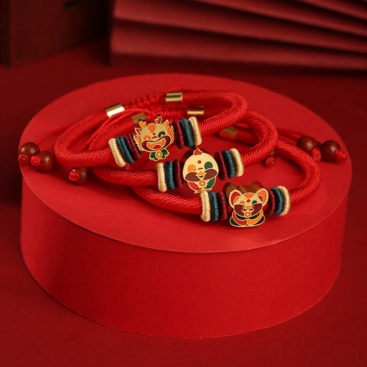 Pulsera roja trenzada de la suerte del zodíaco chino, hecha a mano, de Plata de Ley 925 con Buddha Stones , Año del Dragón